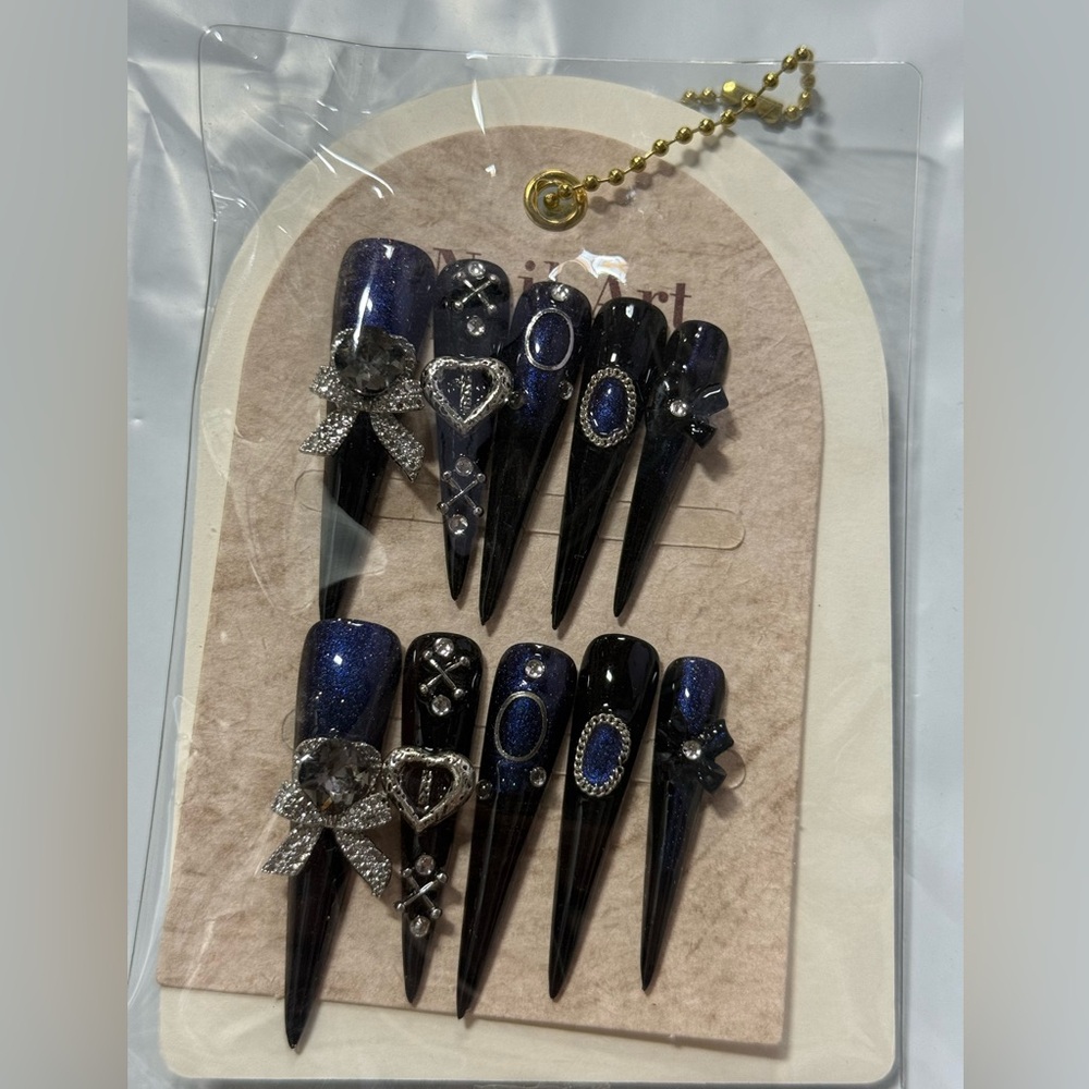 Bold Blue and Black Press-On Nails